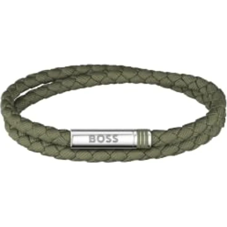 BOSS Herren-Armband, Nylonkordel mit Magnetverschluss, Edelstahl, Schwarz, 190 mm Innenumfang – Bild 1