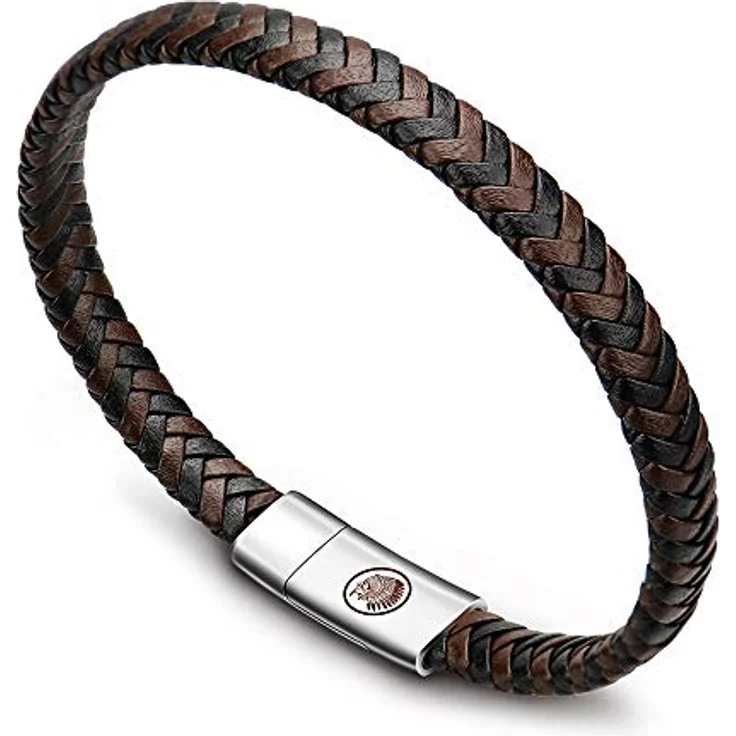 Casisto.J Herren Lederarmband aus echtem Leder, geflochten, Edelstahl Schnalle, Schwarz oder Braun mit Magnetverschluss, Geschenkbox und VIP Geschenkkarte – Bild 1