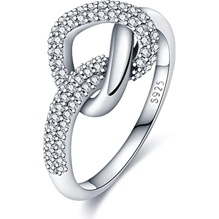KUNSIR 925 Sterling Silber Liebesknoten Ring mit Zirkonia, Retro-Vintage Design, Größe R1 – Bild 1