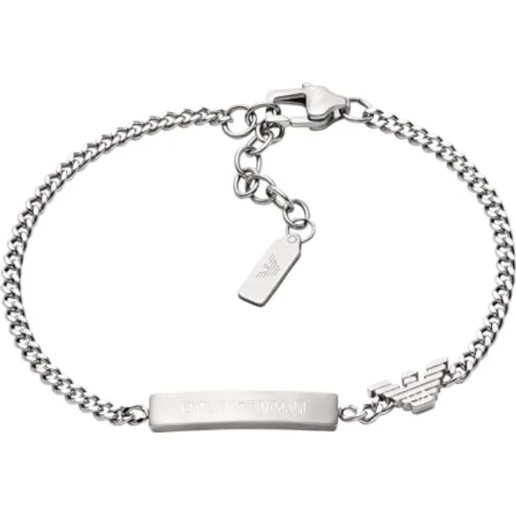Emporio Armani Herren Armband EGS3310040, Silberfarbener Edelstahl mit mattem und glänzendem Finish, 185 mm Länge, Karabinerverschluss