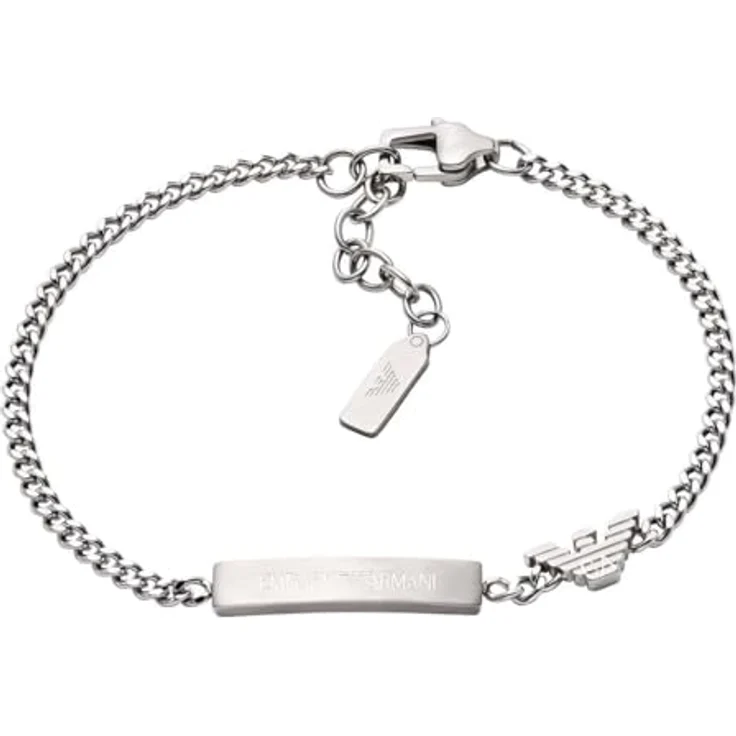 Emporio Armani Herren Armband EGS3310040, Silberfarbener Edelstahl mit mattem und glänzendem Finish, 185 mm Länge, Karabinerverschluss – Bild 1