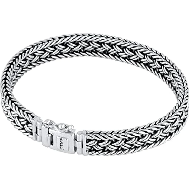 Kuzzoi Silber-Armband für Herren, handgefertigte Zopfkette aus 925 Sterling Silber, massives 10mm Panzerarmband, 38g, Sicherheitsverschluss mit KUZZOI-Logo – Bild 2