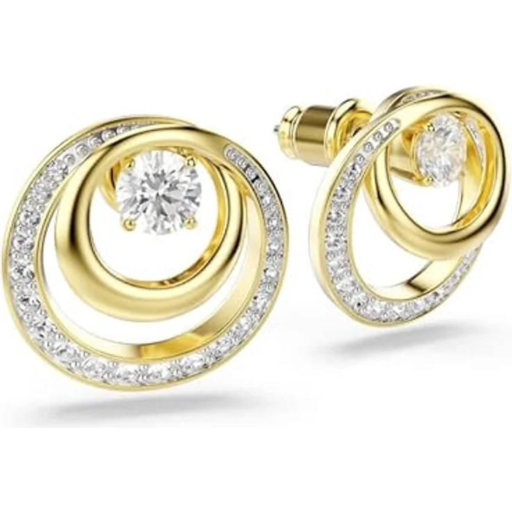 Swarovski Hyperbola Ohrstecker, Rundschliff, Weiß mit Goldlegierungsschicht, Pavé Design – Bild 4