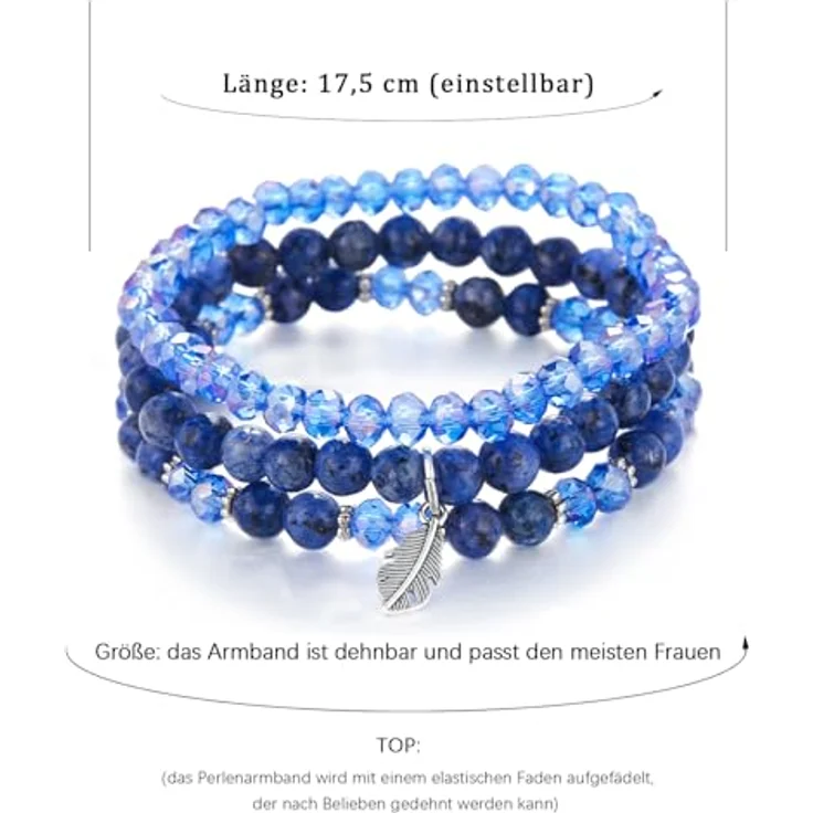 FULU AUTUMN Perlenarmband Set, 3-lagig, Stretch Boho Modeschmuck für Damen in Saphir, ideal als Geburtstagsgeschenk für Mama, Oma und Frauen – Bild 5
