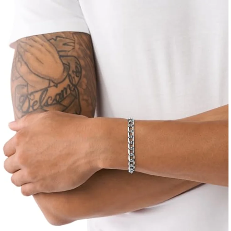 Diesel DX1338040, Herren-Armband aus Edelstahl, Silber, 180-195mm, 7mm, Karabinerverschluss – Bild 2