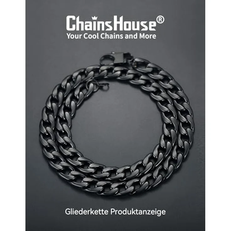 ChainsHouse Kubanische Halskette Herren, Edelstahl Halsschmuck 12mm Schwarz, 51cm Panzerkette ohne Anhänger – Bild 5