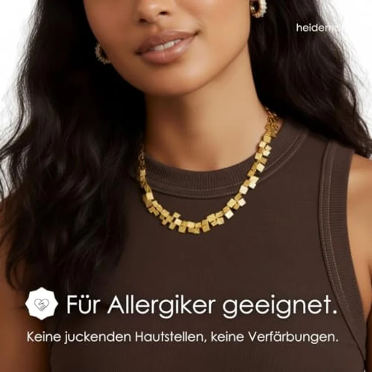 Heideman Partis Halskette, Damen Edelstahl, silber-gold matt, gebürstete Oberfläche in geometrischen Formen, hypoallergen – Bild 2