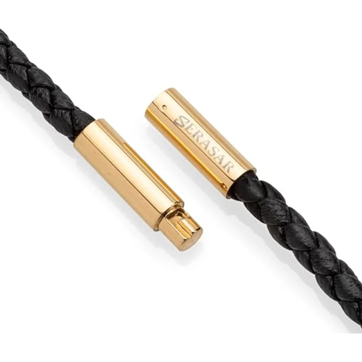 SERASAR Lederkette Herren, Halskette mit Kreuz Anhänger, 60cm goldfarbene Echtleder Kette in Schmuckschatulle für Männer – Bild 5