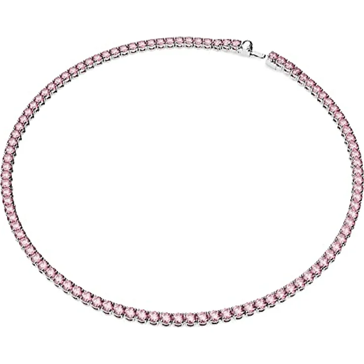 Swarovski Matrix Tennis Halskette, Rundschliff mit violett-rosafarbenen Kristallen, rhodiniert – Bild 2