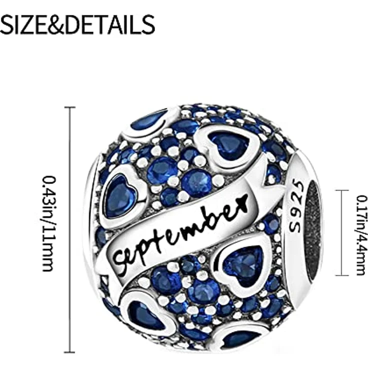 Pandach Damen Charm Anhänger Geburtsstein aus 925 Sterling Silber, 12 Zirkonia Charms Beads, passend für Pandora Armband und Halsketten – Bild 5