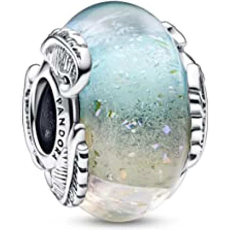 PANDORA Mehrfarbiges Murano-Glas & Geschwungene Feder Charm, Sterling-Silber und Glas, aus der PANDORA Moments Kollektion, 792577C00 – Bild 1