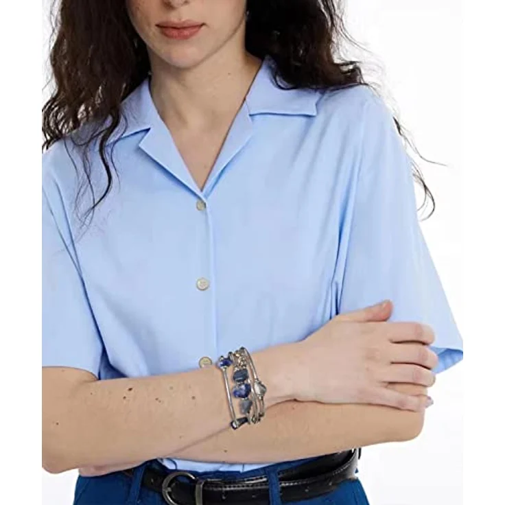 FULU AUTUMN Damen Boho Armband, mehrschichtiges Perlen Silber Wickelarmband, 19-Blue – Bild 5