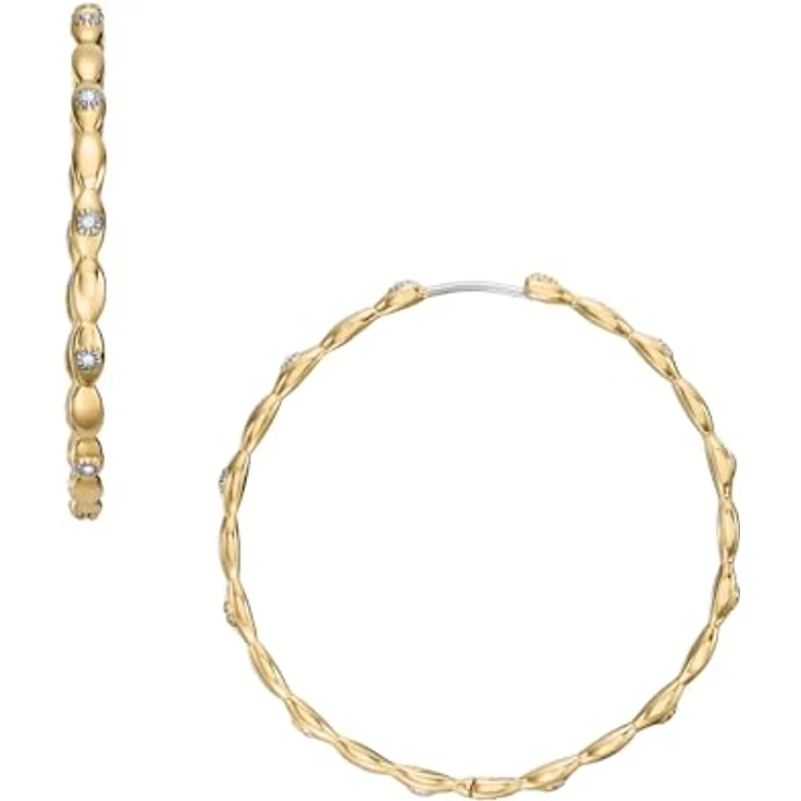 Fossil Creolen SUTTON JF04817710, Edelstahl in Gold mit weißen Glasstein-Besatz und Clipverschluss – Bild 1