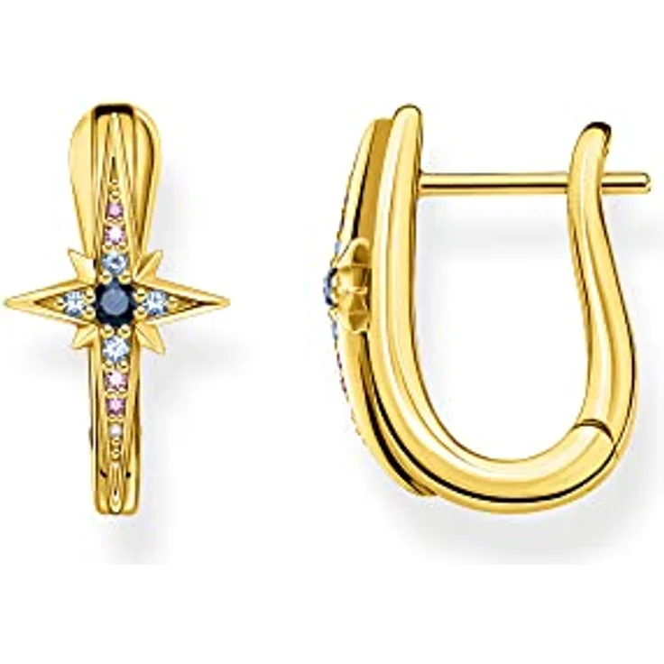 THOMAS SABO Creolen Royalty Stern, 925 Sterlingsilber mit 750 Gelbgold Vergoldung und Steinen, gold – Bild 1