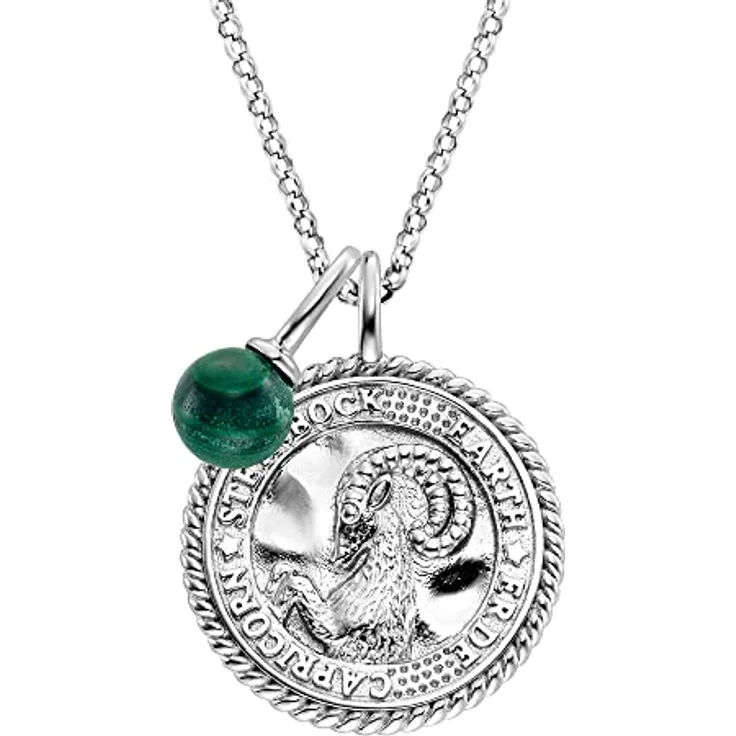 Engelsrufer Damen Halskette, Sterling Silber mit Sternzeichen Steinbock Anhänger und grünem Malachit, 4 Zirkonia Steine, 50cm verstellbar
