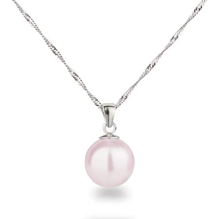 Schöner-SD Silberkette mit Anhänger Perle 12mm, 925 Silber rhodiniert, hell-rosa, 50cm