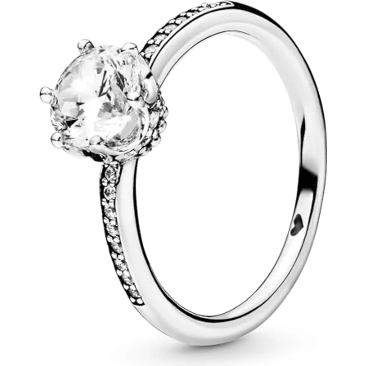 PANDORA Damen-Solitär Freundschaftsring 925 Sterling Silber mit klarem Cubic Zirkonia, Ringgröße 56, Modell 198289CZ-56 – Bild 1