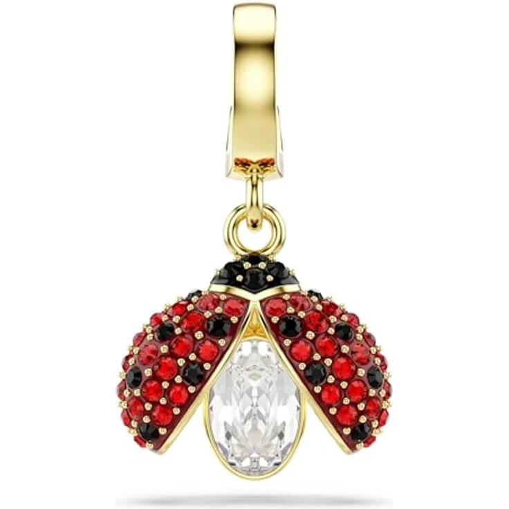 Swarovski Kettenanhänger Marienkäfer-Charm, vergoldetes Metall mit 1 beweglichem Swarovski-Kristall in Rot und Schwarz – Bild 1