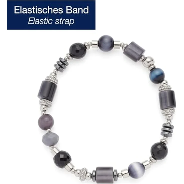 JEWELS BY LEONARDO Armband Casoria, elastischer Arm-Schmuck aus silberfarbenem Edelstahl mit geometrischen Perlen in Schwarz und Grautönen, 20 cm, Schmuck für Damen, 024304 – Bild 2