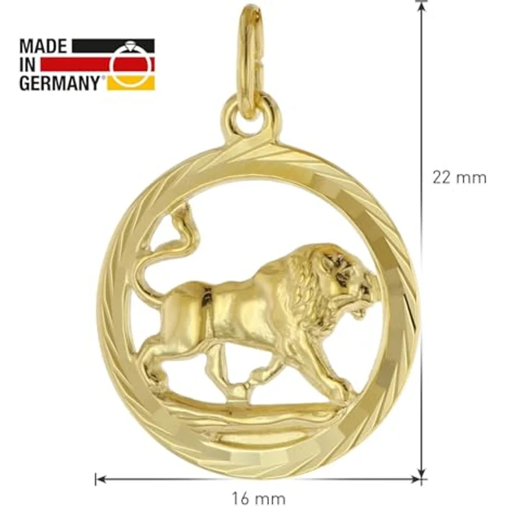 trendor Löwe 333 Gold Anhänger Ø 16 mm, modischer Tierkreiszeichen Anhänger aus Echtgold für Damen und Herren, elegante Geschenkidee – Bild 4