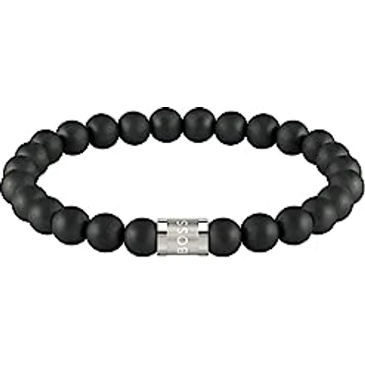 BOSS Jewelry Armband für Herren Kollektion BEADS FOR HIM, Matte Onyx-Perlen, Innenumfang 19 cm, Magnetverschluss, graviertes Logo