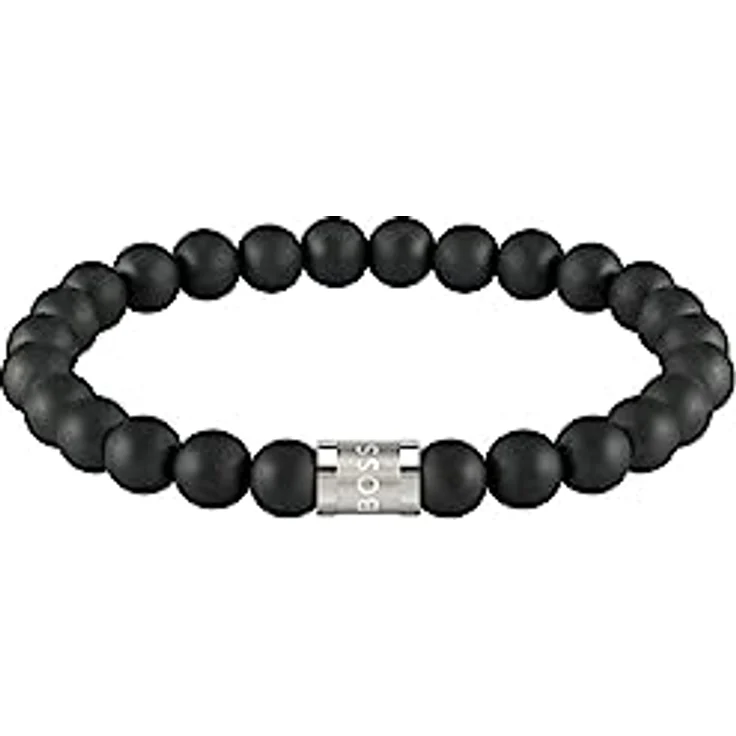 BOSS Jewelry Armband für Herren Kollektion BEADS FOR HIM, Matte Onyx-Perlen, Innenumfang 19 cm, Magnetverschluss, graviertes Logo – Bild 1