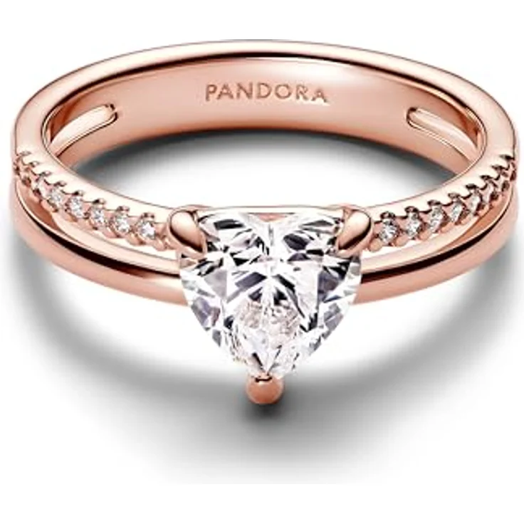 PANDORA Timeless Doppelband Herz Ring aus Sterling Silber mit 14k rosévergoldeter Metalllegierung, klarer Cubic Zirkonia und Zirkonia, Größe: 58, 183100C01-58 – Bild 2
