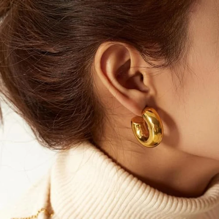 Joya Love Klobige goldene Creolen, 30 mm, anlaufgeschützt, hypoallergen, wasserdicht, handgefertigt – Bild 2