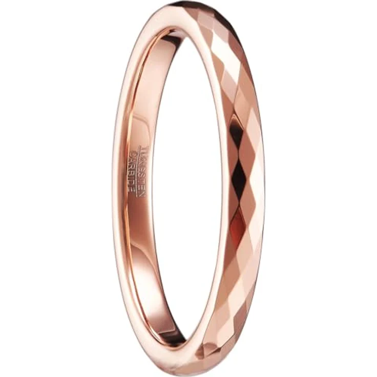 083BASE Unisex Wolfram Ring, Damen/Herren 2mm breit, Kuppelform mit Comfort Fit Design und facettierter Oberfläche aus Silber – Bild 1