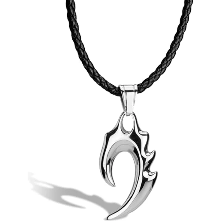SERASAR Lederkette Herren mit Anhänger, 50cm, Echtleder, Silber, Schmuckschatulle als Geschenk – Bild 1