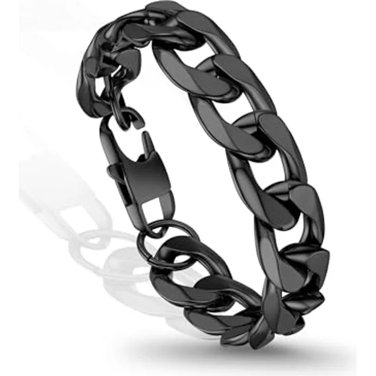 PROSTEEL Panzerarmband Herren, 316L Edelstahl, 21 cm lang, 13 mm breit, schwarz, klassisches Design, wasserdicht und hautfreundlich