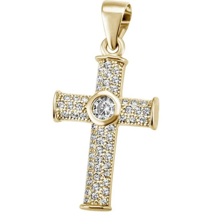 Firetti Kettenanhänger Kreuz, Silber 925 mit Zirkonia (synth) als Halsschmuck für Damen und Herren