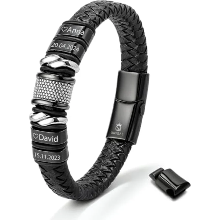 Q UNIQAL STORE GERMANY UNIQAL | Personalisierbares Lederarmband mit Gravur "SHAPE", Magnetverschluss, handgemacht in Deutschland, 19 cm, Unisex, Echtes Rindsleder – Bild 1