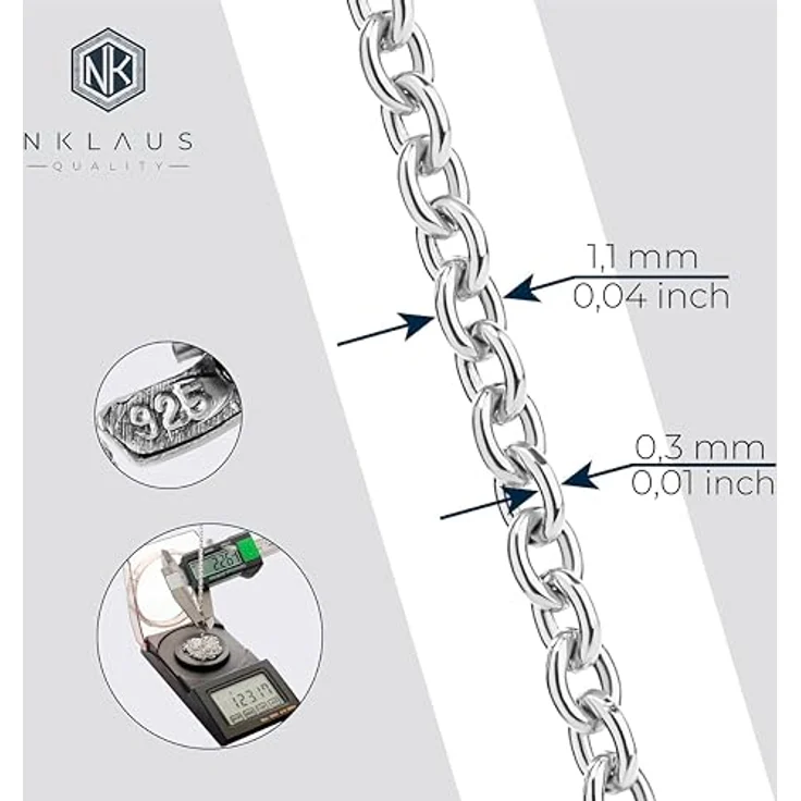 NKlaus 65cm Ankerkette 925 Silber, filigrane Halskette mit 1,1mm Breite, 2,4g, elegantes Collier für Damen – Bild 4