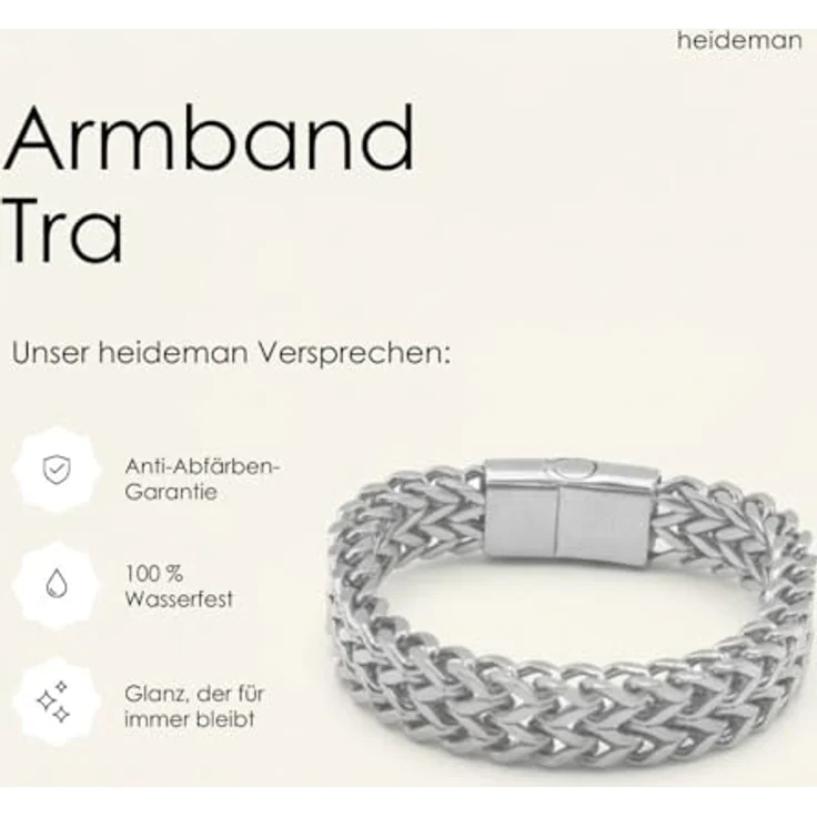 Heideman Panzer Armband Tra, Silberfarbenes Edelstahl-Gliederarmband für Damen, mehrreihig mit Magnetverschluss, hypoallergen und pflegeleicht – Bild 4