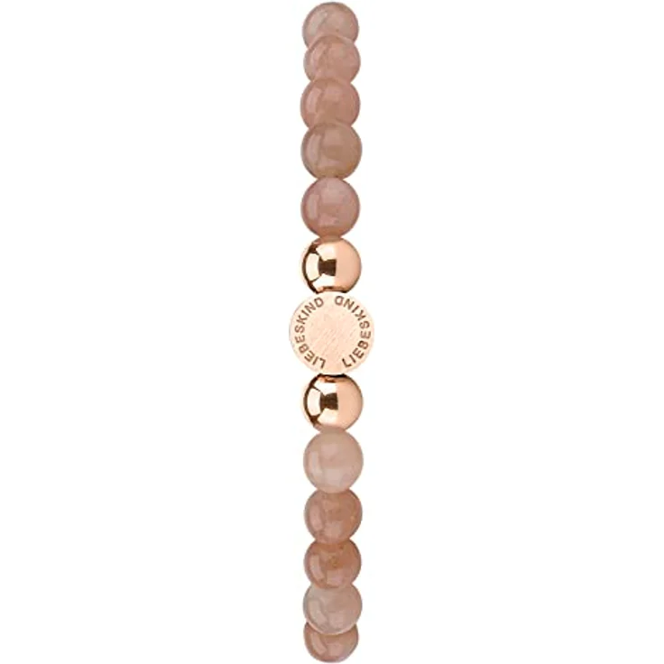 LIEBESKIND Berlin Pink Opal-Beadsarmband, flexibles Zugarmband mit rosévergoldetem Logotag, circa 18 cm – Bild 3