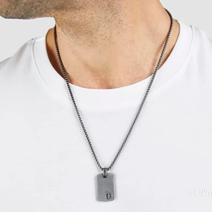 s.Oliver Herren Necklace - Mattierte Edelstahl Halskette mit Taganhänger, IP Gun, Panzerkette, verstellbar bis 60 cm, wasserfest & hautfreundlich – Bild 3