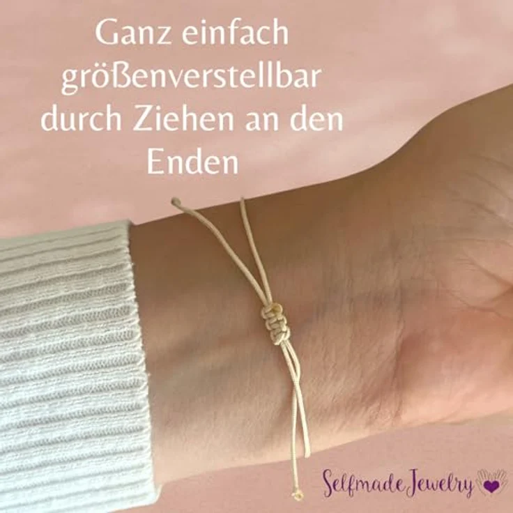 Selfmade Jewelry Damen-Armband Schildkröte Handgemachtes Makramee-Armbändchen in Gold-Beige, Größenverstellbar, Inkl. Geschenk-Verpackung – Bild 4