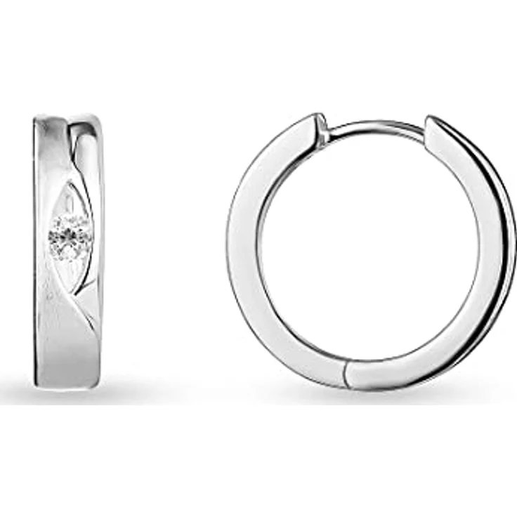 FAVS Damen-Creolen 925er Silber mit 2 Zirkonia, klassisches Design, 1,4 cm Länge – Bild 3