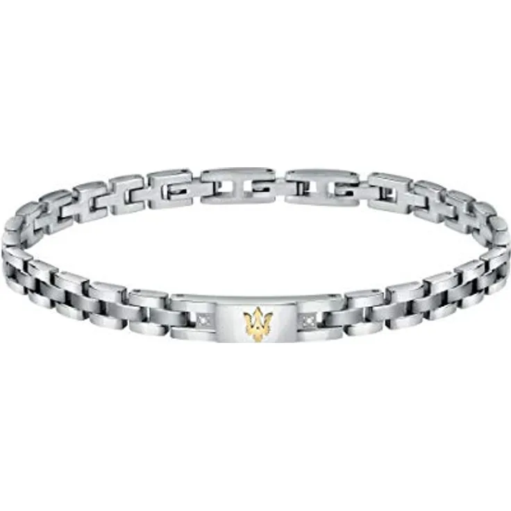 Maserati Herren Armband, JEWELS Kollektion, Edelstahl mit Gelbgold PVD und Diamanten, 22 cm, Clipverschluss, JM221ATY04