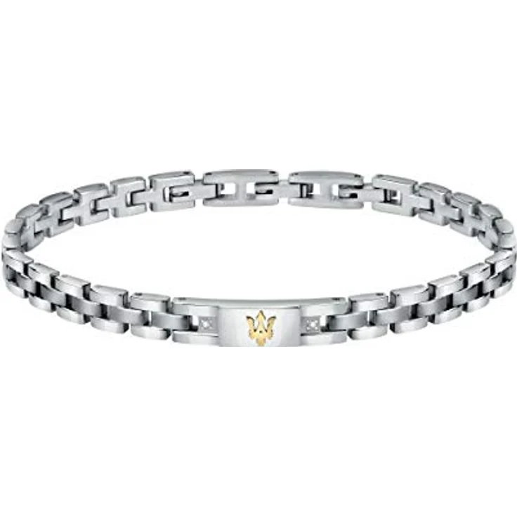 Maserati Herren Armband, JEWELS Kollektion, Edelstahl mit Gelbgold PVD und Diamanten, 22 cm, Clipverschluss, JM221ATY04 – Bild 1