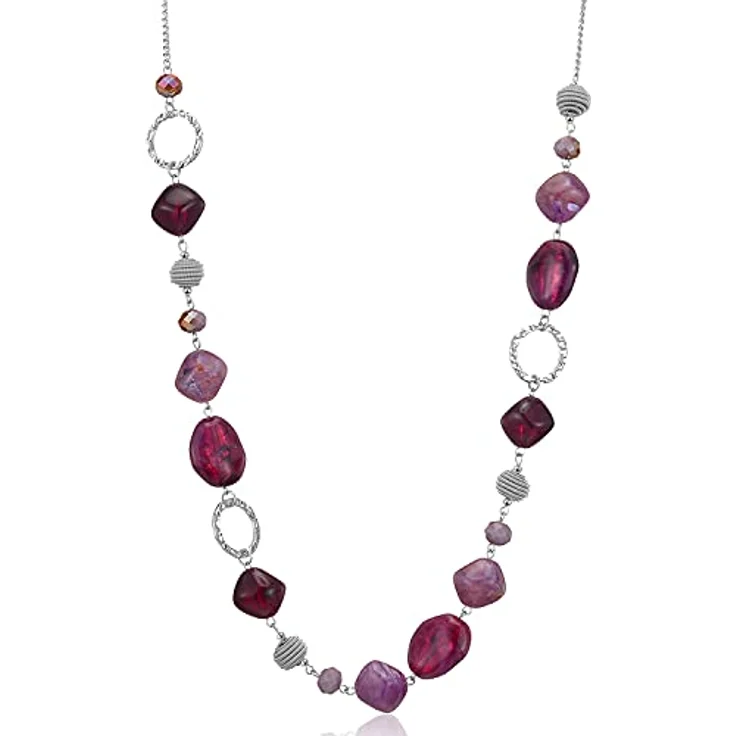Bulinlin Silber Perlen Lange Kette für Damen, Boho Statement Chain, 35+3 Zoll, versilbert, elegantes Geschenkmotiv – Bild 1