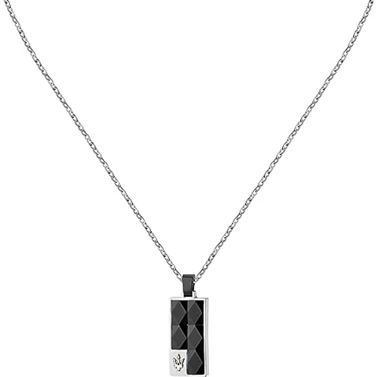 Maserati Herrenhalskette JM423ATZ27, aus Stahl und Keramik, Schwarz IP mit Roségold IP, 45 + 5 cm, Karabiner-Verschluss