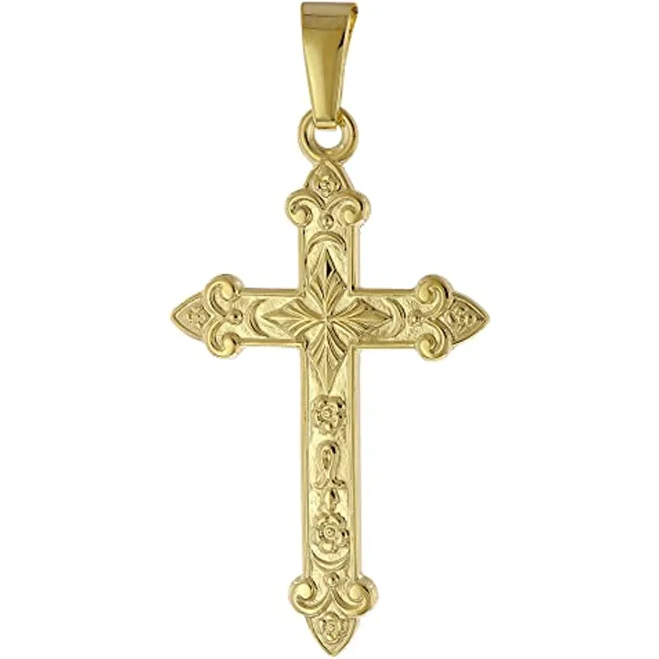 trendor Kreuz-Anhänger Gold 585 (14 Karat) 32 x 16 mm, elegantes Echtgold Schmuckstück für Damen und Herren, schöne Geschenkidee in Geschenk-Box