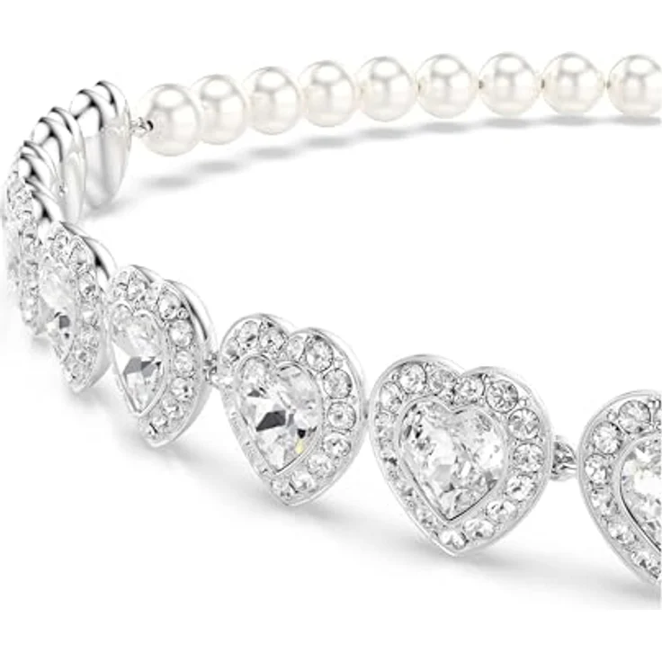 Swarovski Ariana Grande x Choker, rhodinierte Damenhalskette mit Kristallperlen und Herz-Motiven in klarem Pavé, Länge 30-44 cm, Breite 1 cm – Bild 4