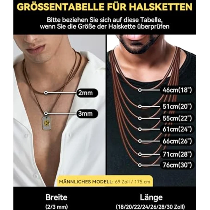 ChainsHouse Herren Halskette, geflochtene Kunstlederkette in Braun, 66cm mit 2mm Breite und Bajonettverschluss, leicht und langlebig – Bild 5