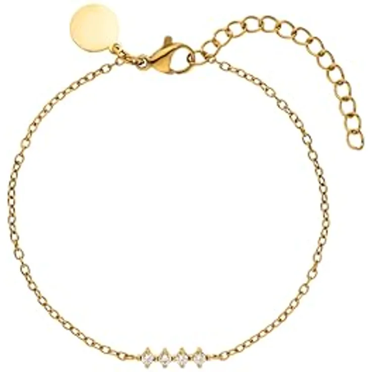 Purelei Glow Armband, filigranes Design mit vier Zirkonia, wasserfest & verstellbar, Edelstahl 14K vergoldet, 18K rosévergoldet oder silberfarben
