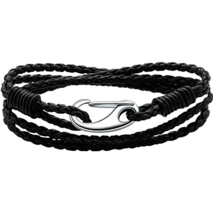 Viwind Geflochtenes Lederarmband Damen, Multilayer mit Edelstahl-Karabiner, 20cm, Schwarz, in Geschenkbox – Bild 1