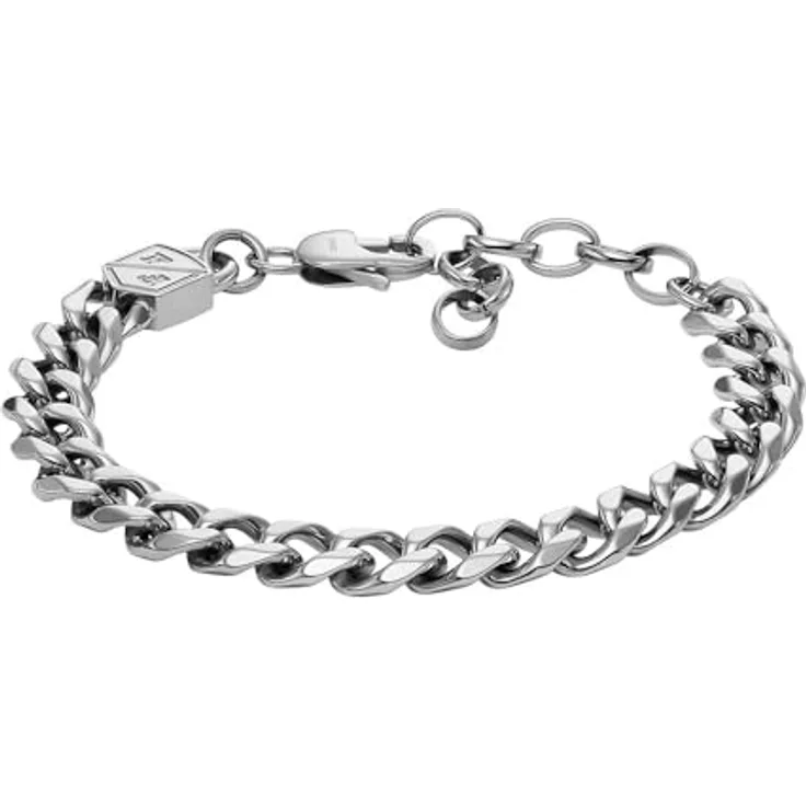 Fossil Edelstahlarmband für Herren, Mattes Silber, mit Karabiner- oder Faltschließe
