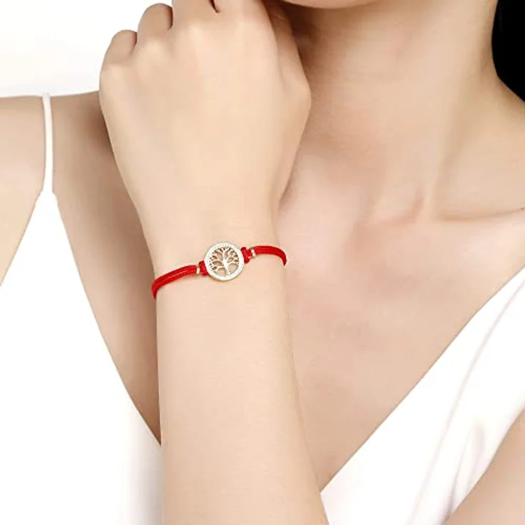Jrêveinfini Lebensbaum Armband Damen Mädchen Kinder, Gold Silber 925, Stoff Glücksbringer Rot, personalisierte Geschenke für Frauen và Mädchen – Bild 2